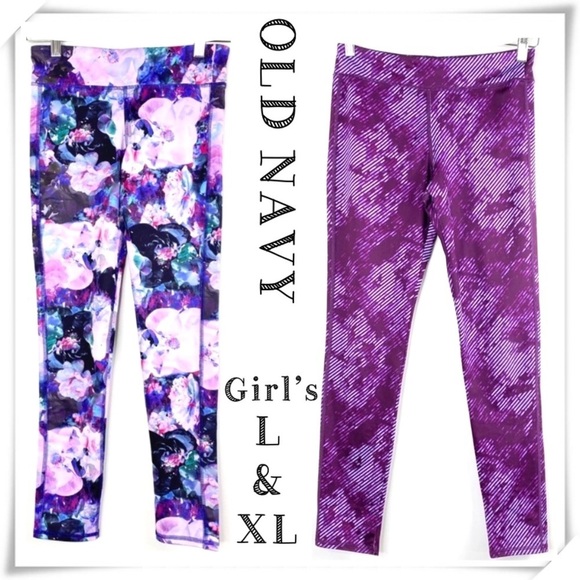 Old Navy Bundles Floral & Striped Print Workout Leggings Tights Size L & XL - Picture 1 of 12